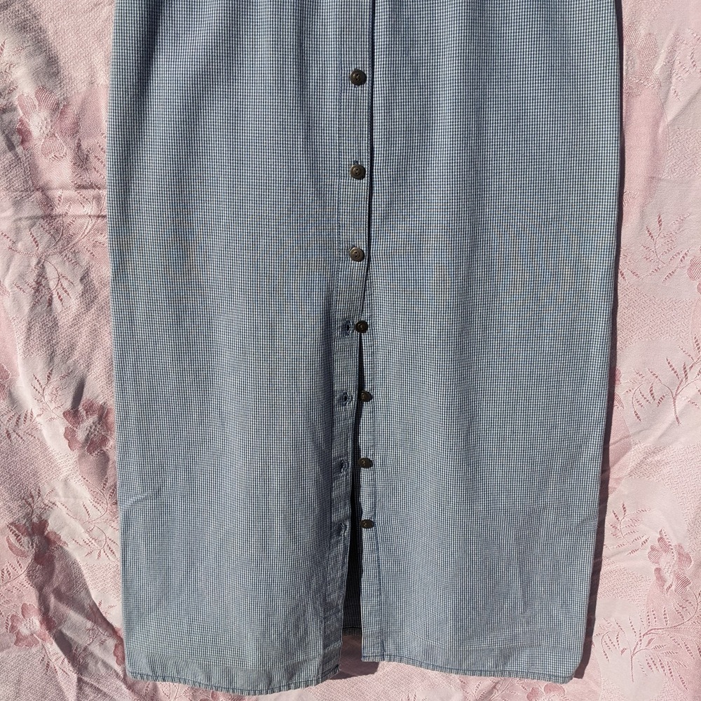 Vintage Gingham Maxi Shirt Dress Large Blue Cotton Cottagecore Button Up Plaid - Picture 11 of 13
